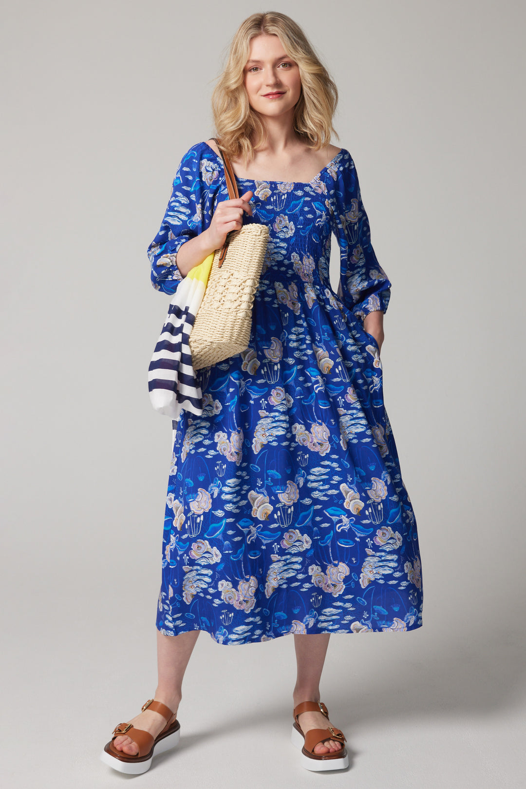Puff Sleeve Midi Dress - Moonlit