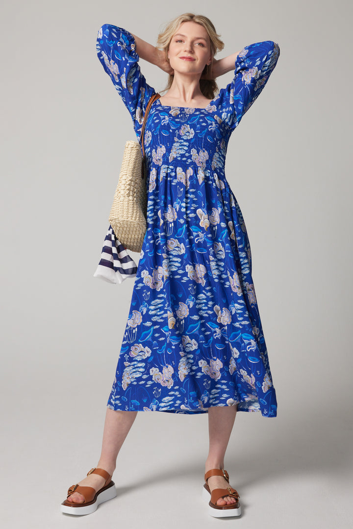 Puff Sleeve Midi Dress - Moonlit