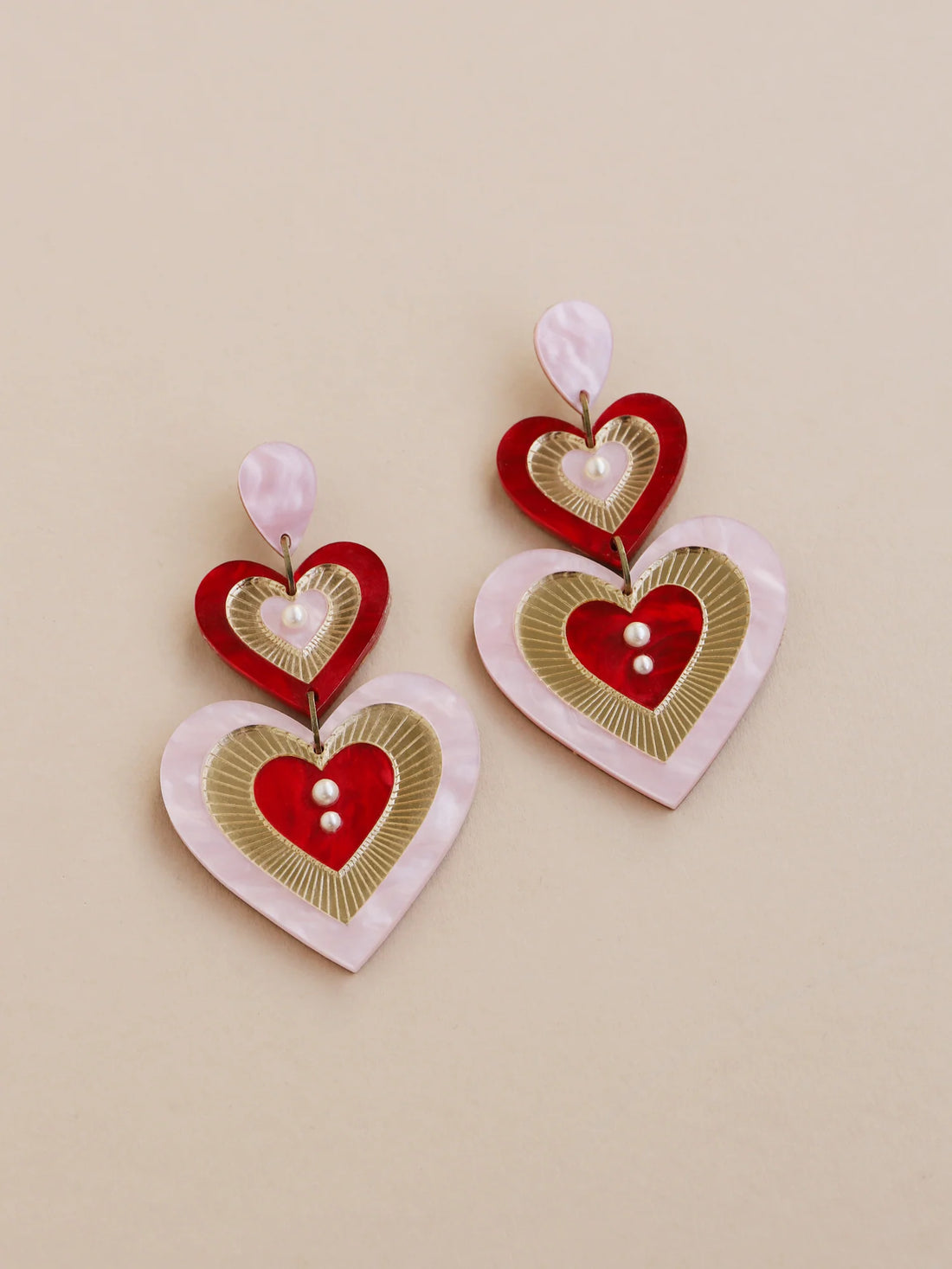 Wolf & Moon - Ava Statement Earrings in Pink/Red, second view