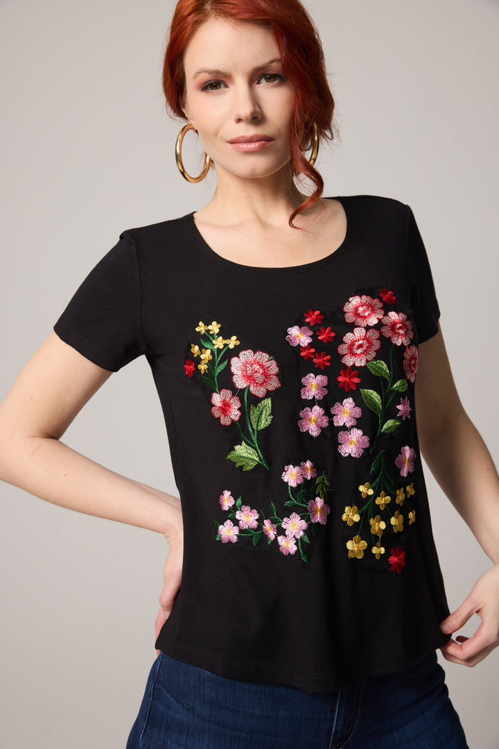 Scoop Neck T-shirt - Black, Embellished