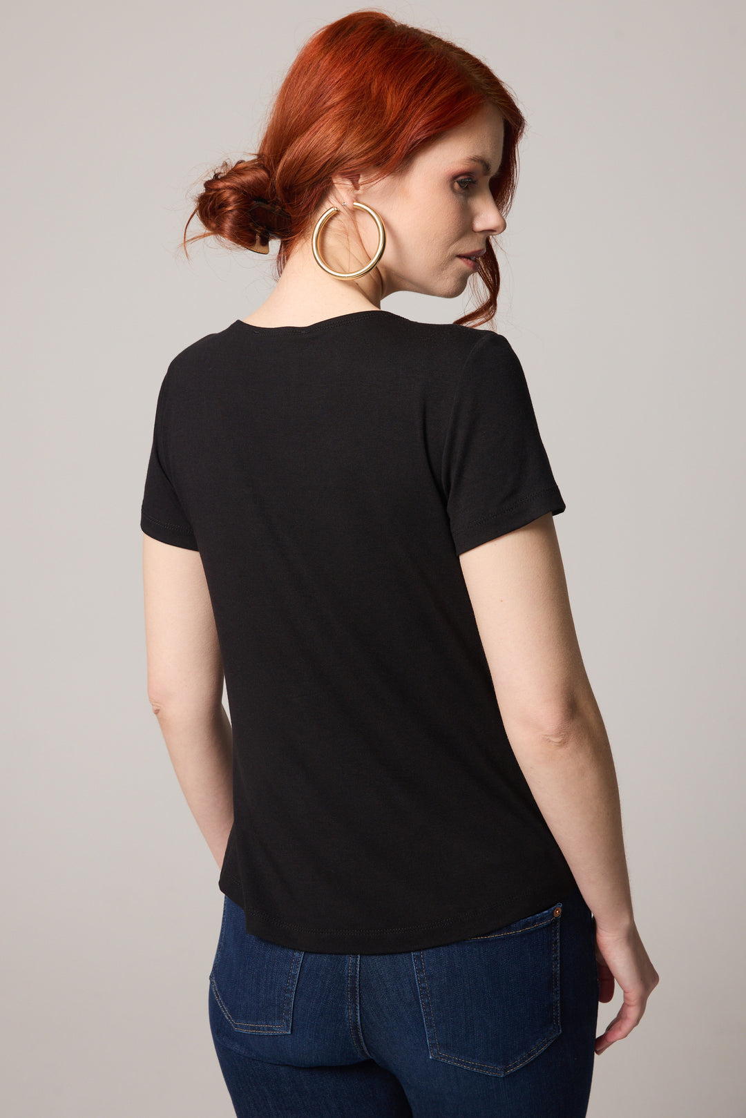 Scoop Neck T-shirt - Black, Embellished