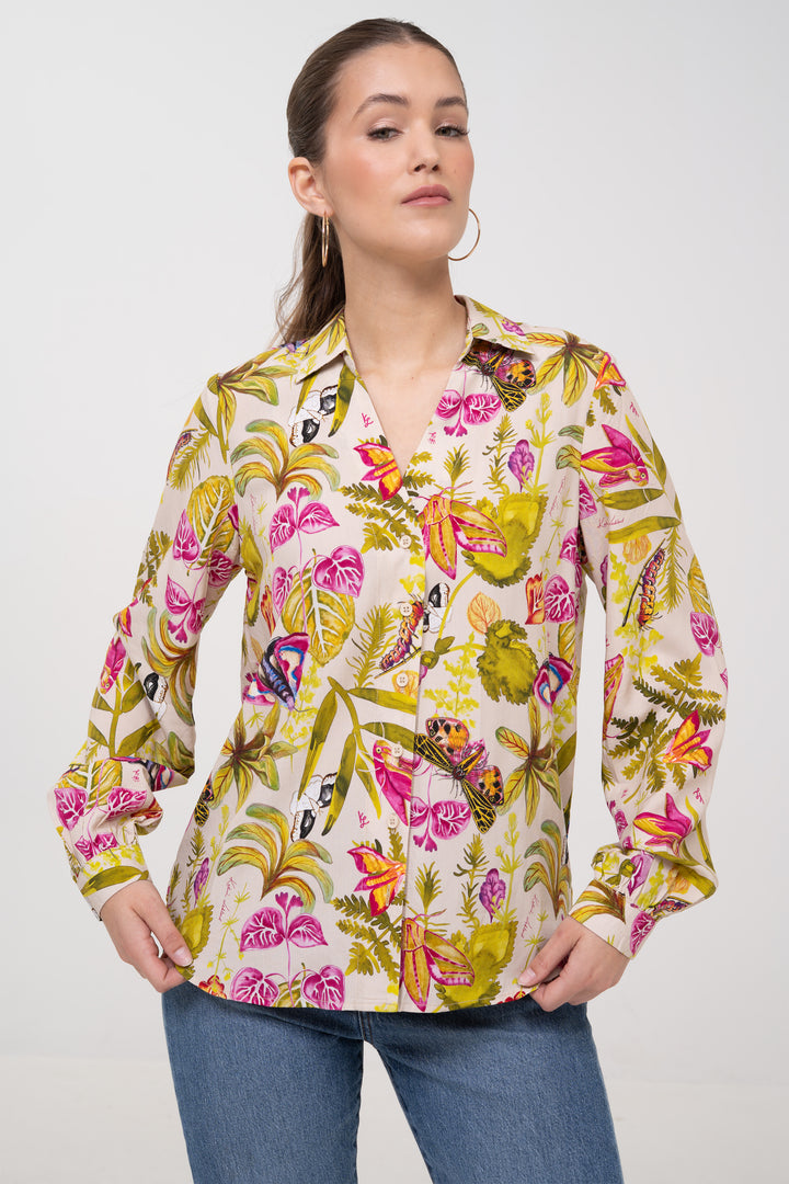 Open Collar Shirt - Moth Magic