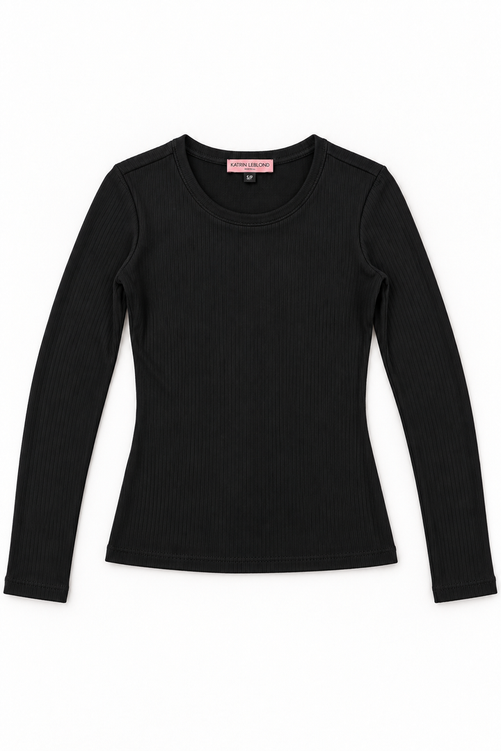 Crew Neck - Black Pinstripe Rib, alternate full front view