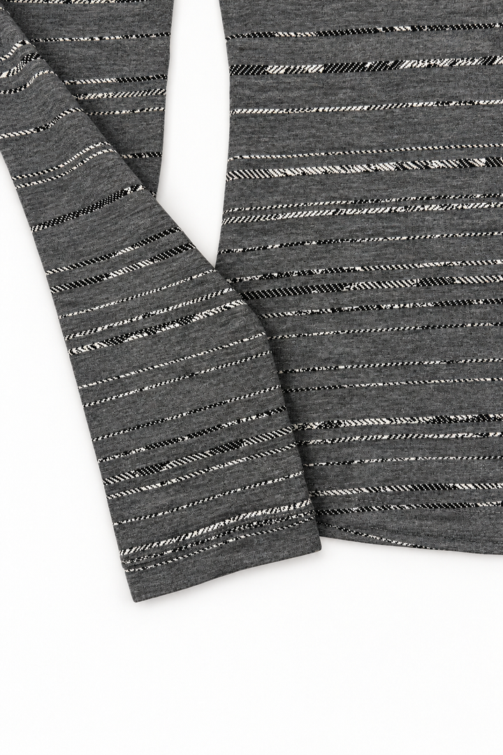 Crew Neck Grey Jacquard top, sleeve cuff and jacquard stripe detail