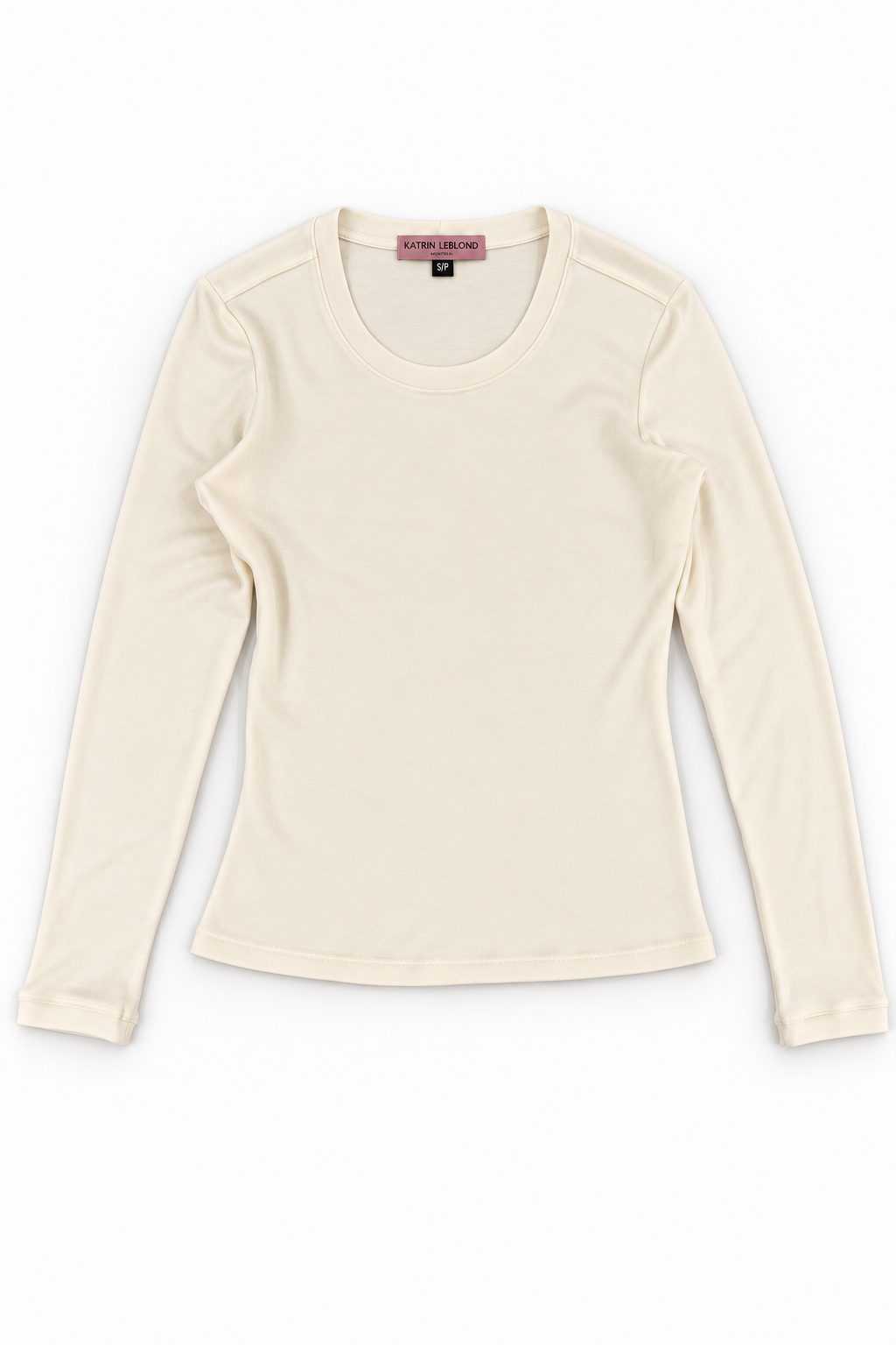 Crew Neck Ivory Merino Wool top, alternate full front view
