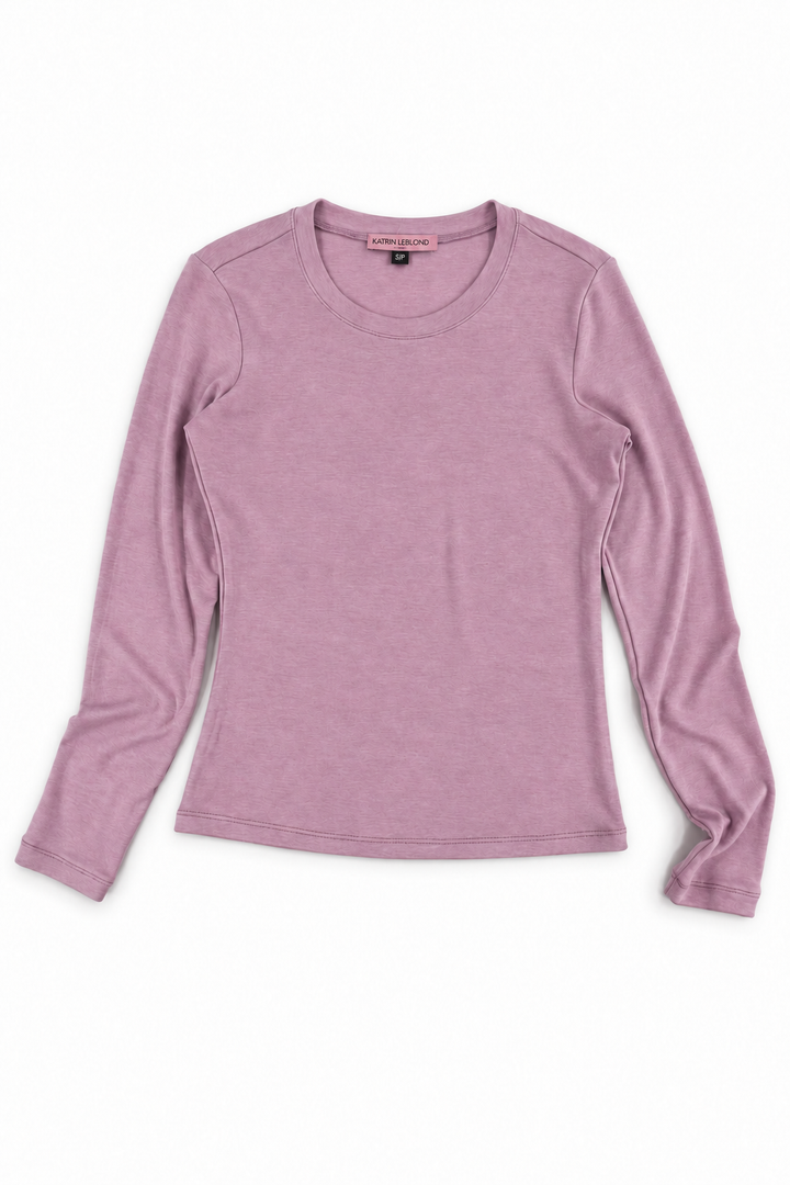 Lavender merino wool crew neck, full front view on white background