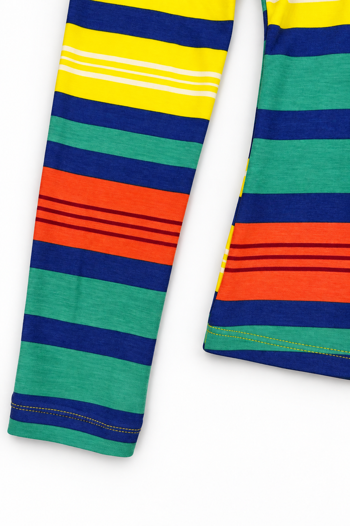 Multi Stripe top, soft printed jersey fabric, cuff and hem detail