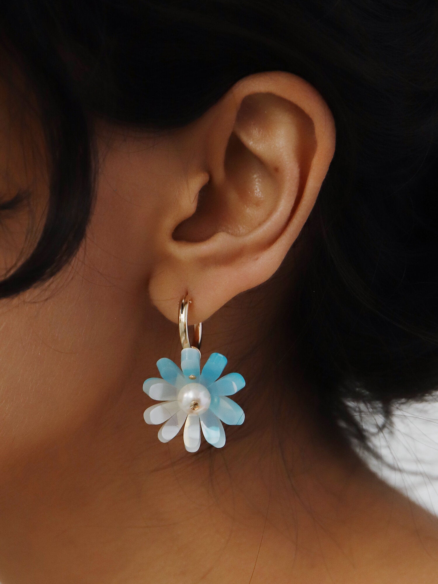 Daisy Hoops in Baby Blue