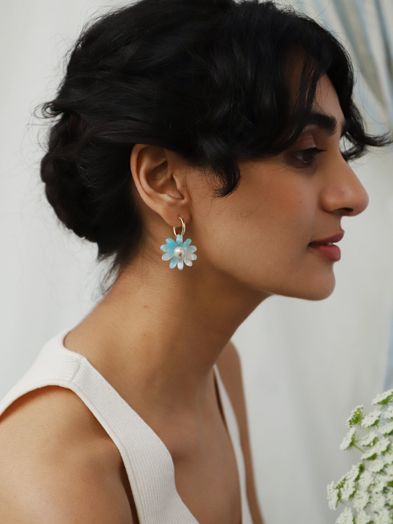 Daisy Hoops in Baby Blue