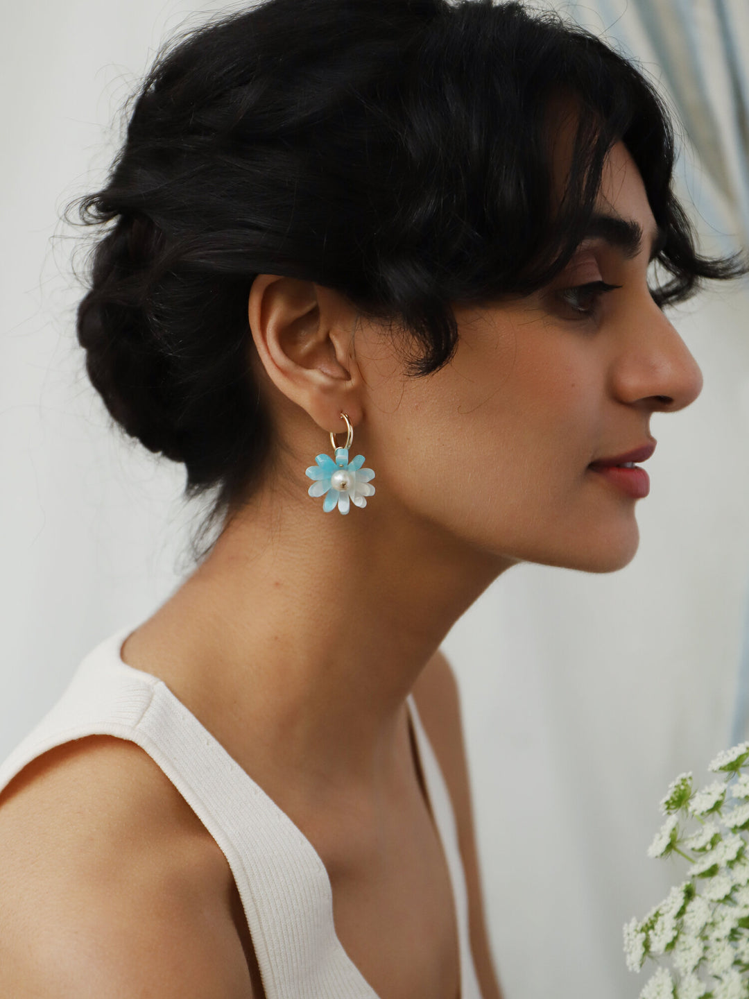 Daisy Hoops in Baby Blue