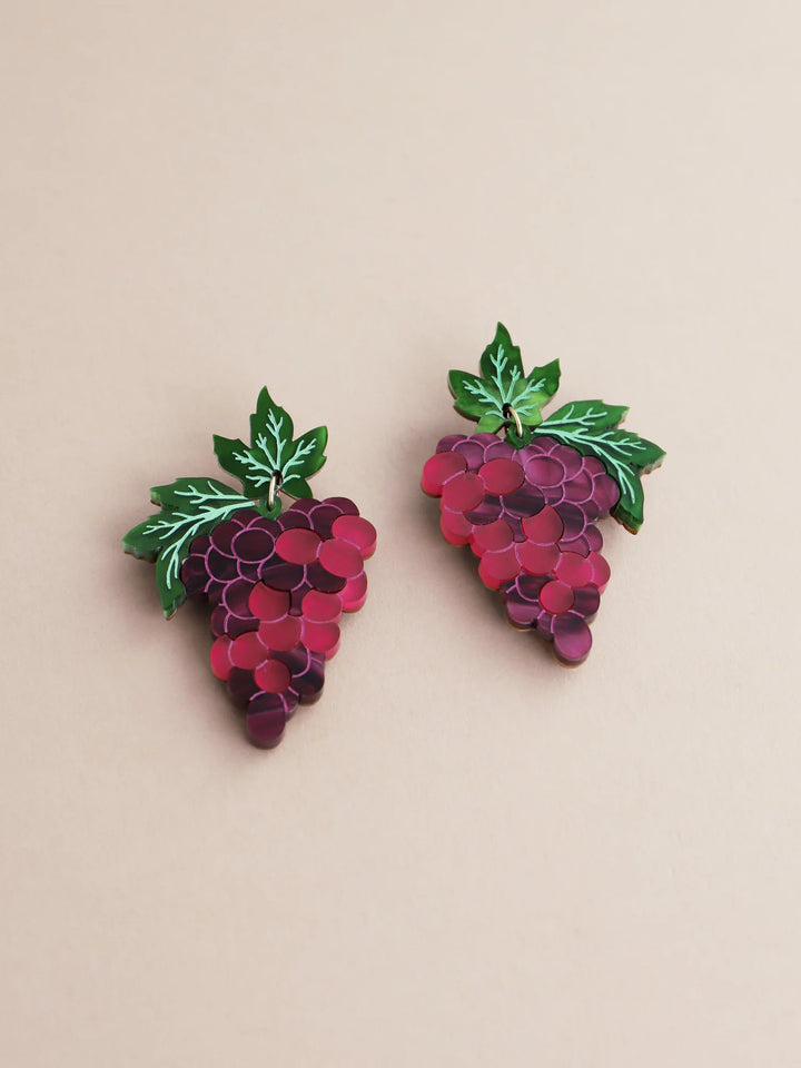 Wolf &amp; Moon - Grape Statement Earrings in Red