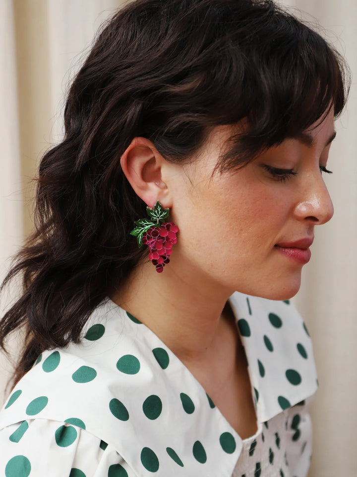 Wolf &amp; Moon - Grape Statement Earrings in Red