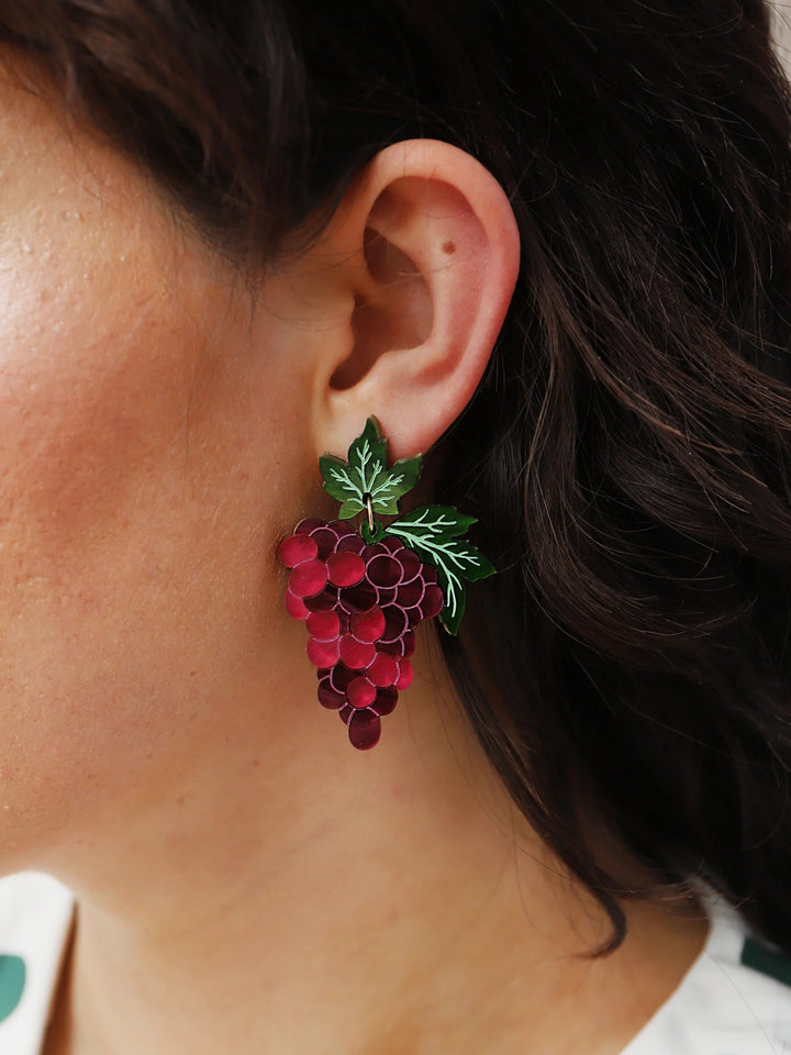 Wolf &amp; Moon - Grape Statement Earrings in Red
