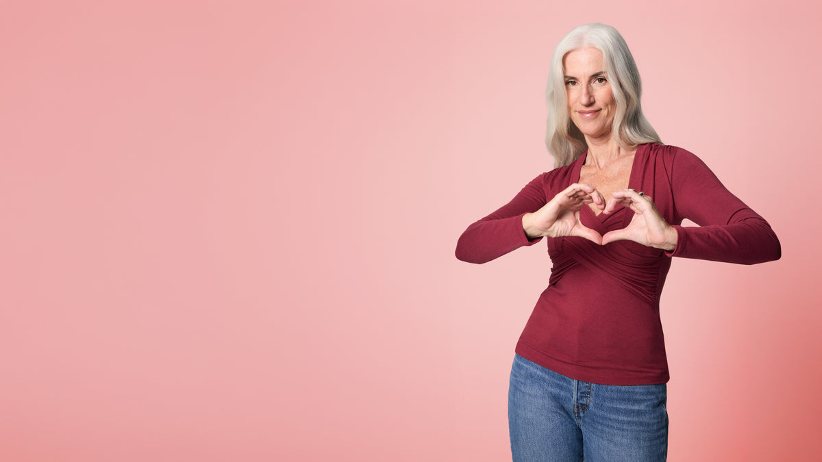 The Elizabeth Top in our pink campaign portrait.