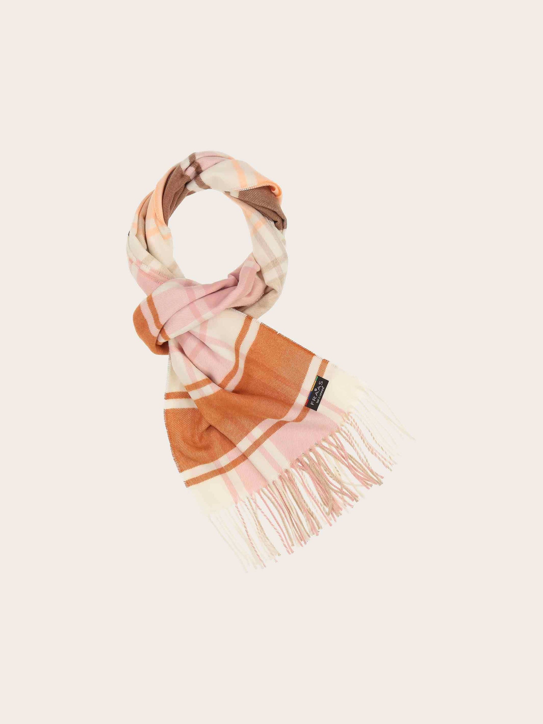CASHMINK SCARF WITH COLORFUL CHECKS - Cashew
