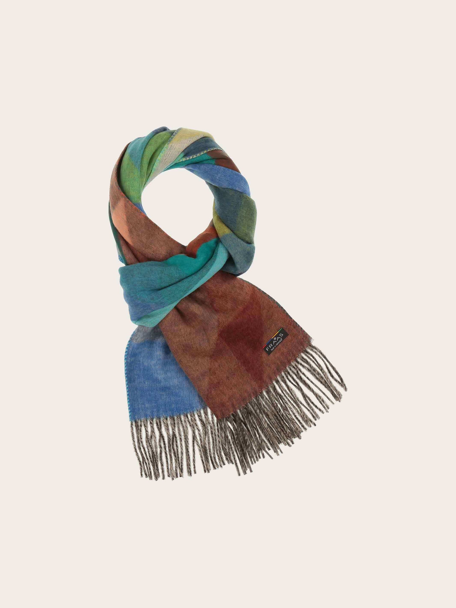 CASHMINK SCARF WITH GEOMETRIC DESIGN - True Blue