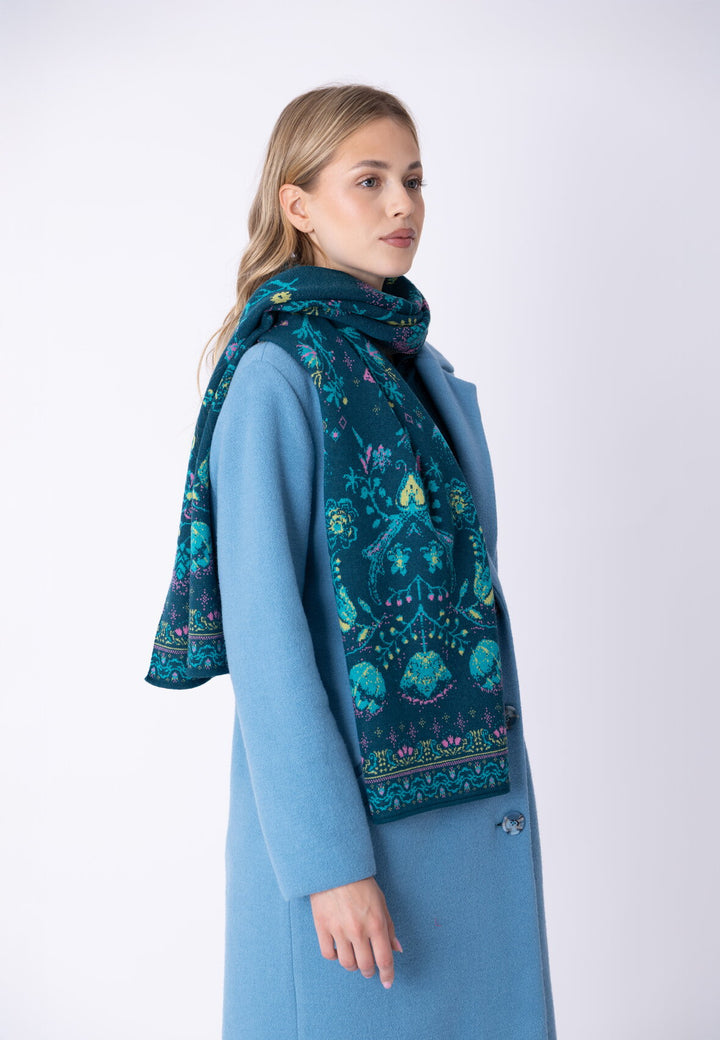 IVKO Knit Scarf, Fika Floral in Petrol, style 262580.089, model view
