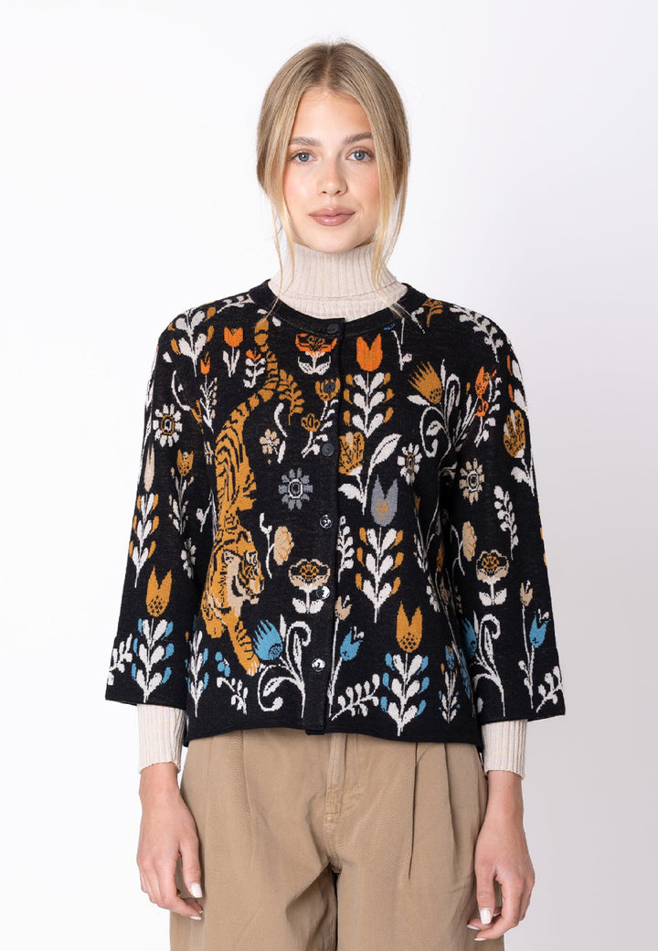 IVKO 3/4 Sleeve Cardigan, Feral Grace in Black, style 262622.019, model view