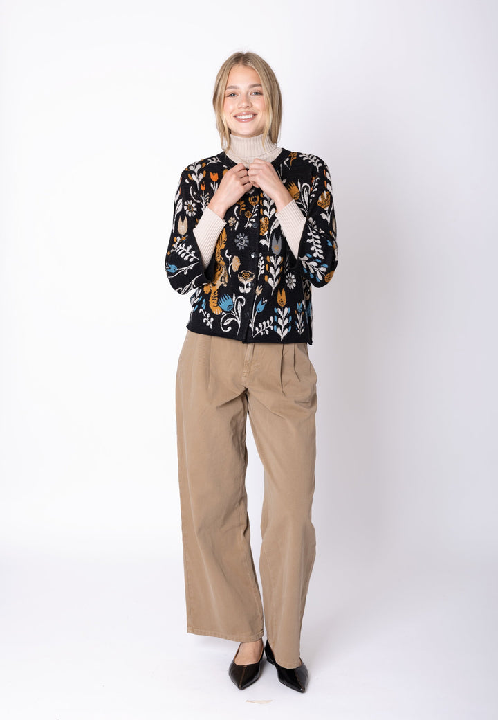 IVKO 3/4 Sleeve Cardigan, Feral Grace in Black, style 262622.019, model view