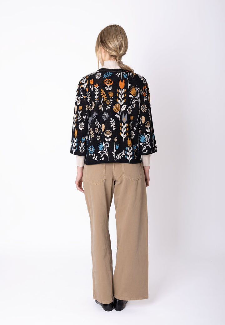 IVKO 3/4 Sleeve Cardigan, Feral Grace in Black, style 262622.019, model view