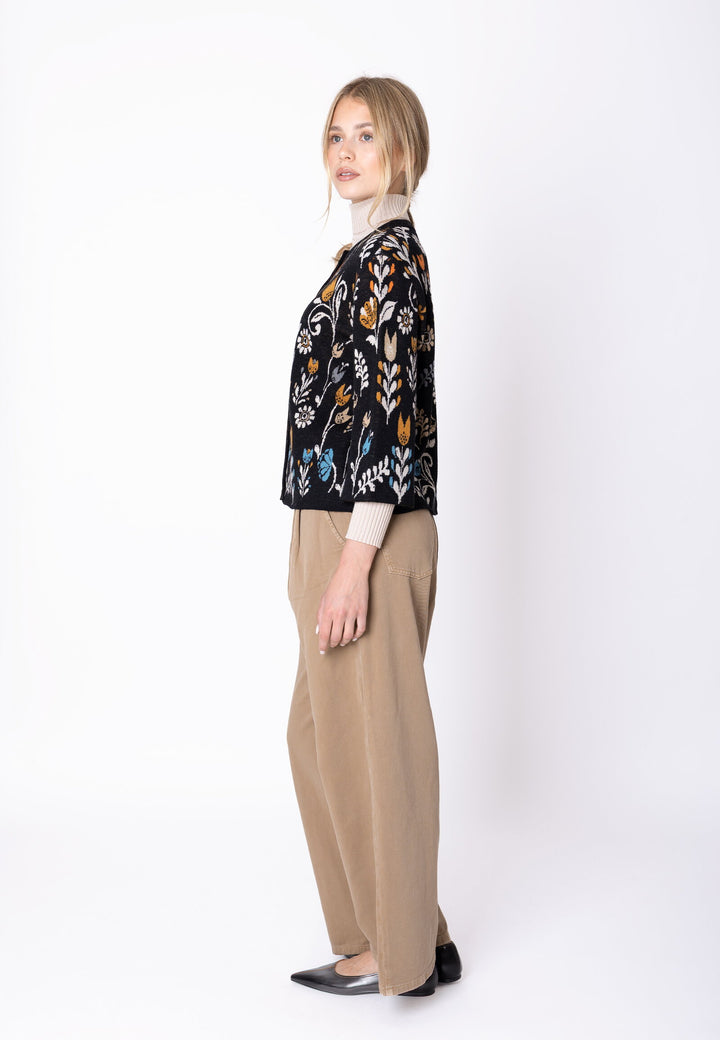 IVKO 3/4 Sleeve Cardigan, Feral Grace in Black, style 262622.019, model view