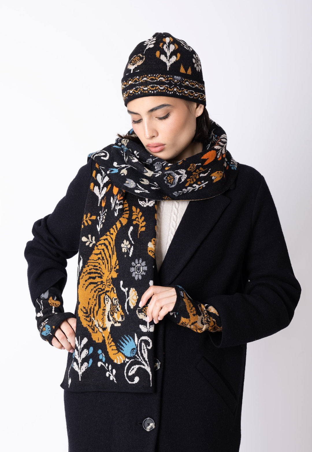 IVKO Wool Scarf, Feral Grace in Black, style 262683.019, model view