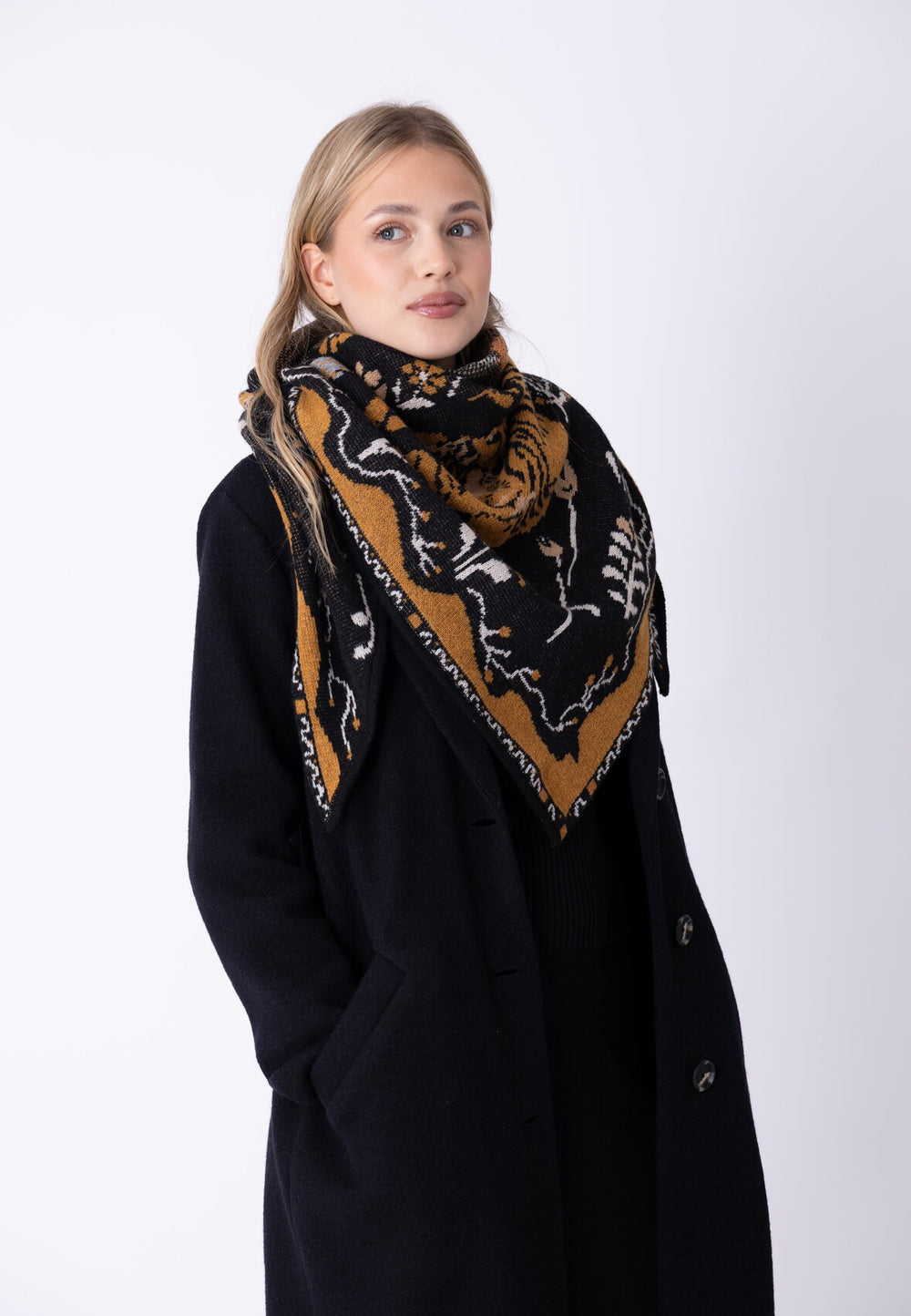 IVKO Square Scarf, Wild Garden in Black, style 262685.019, model view