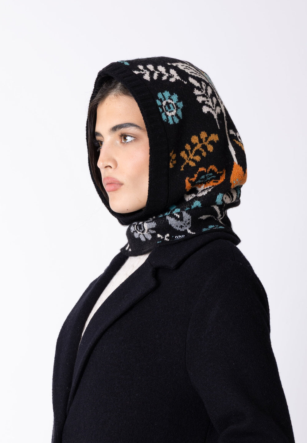 IVKO Knit Balaclava Hat, Wild Garden in Black, style 262695.019, model view