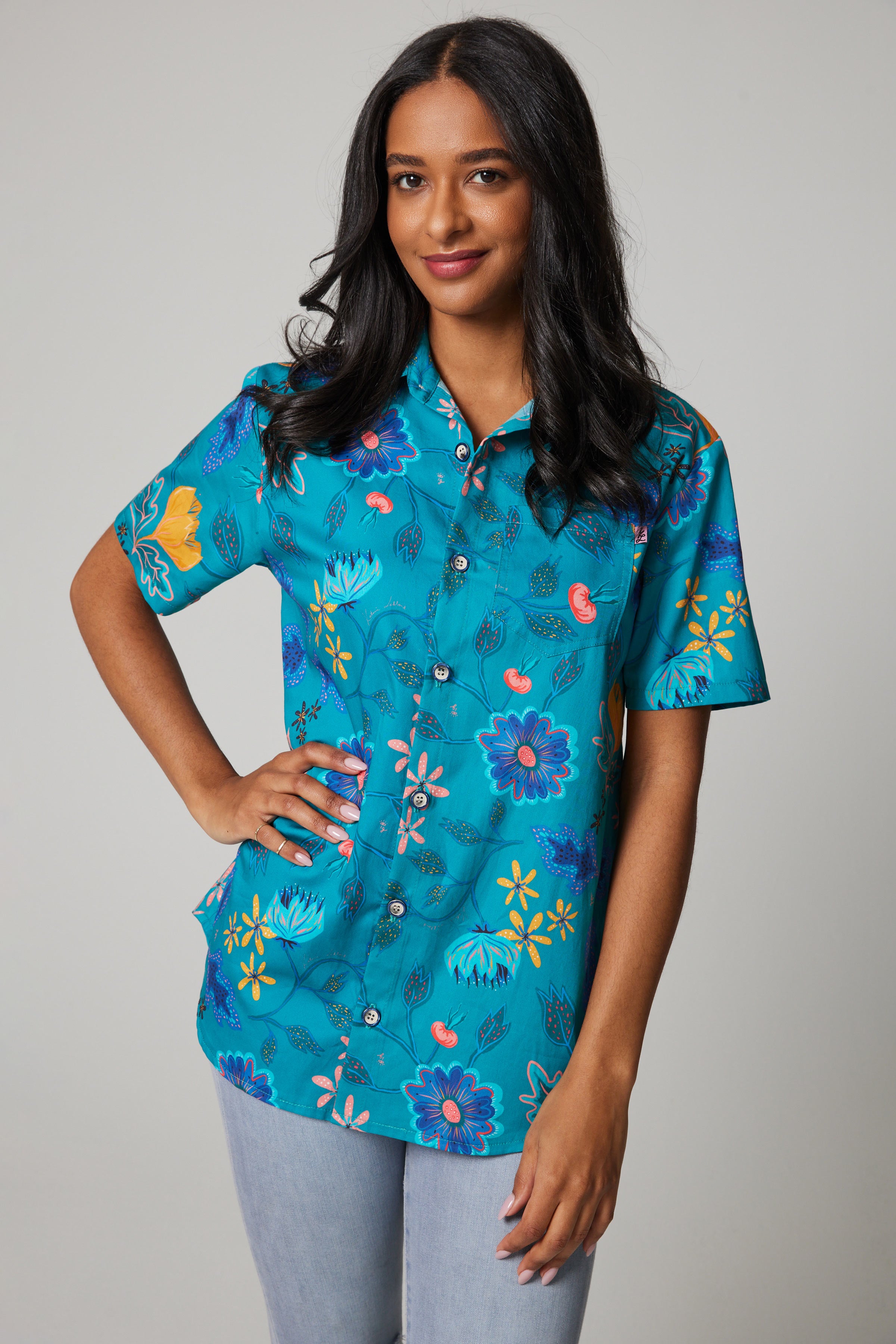 Cotton Poplin Pocket Shirt - Rosehip Turquoise