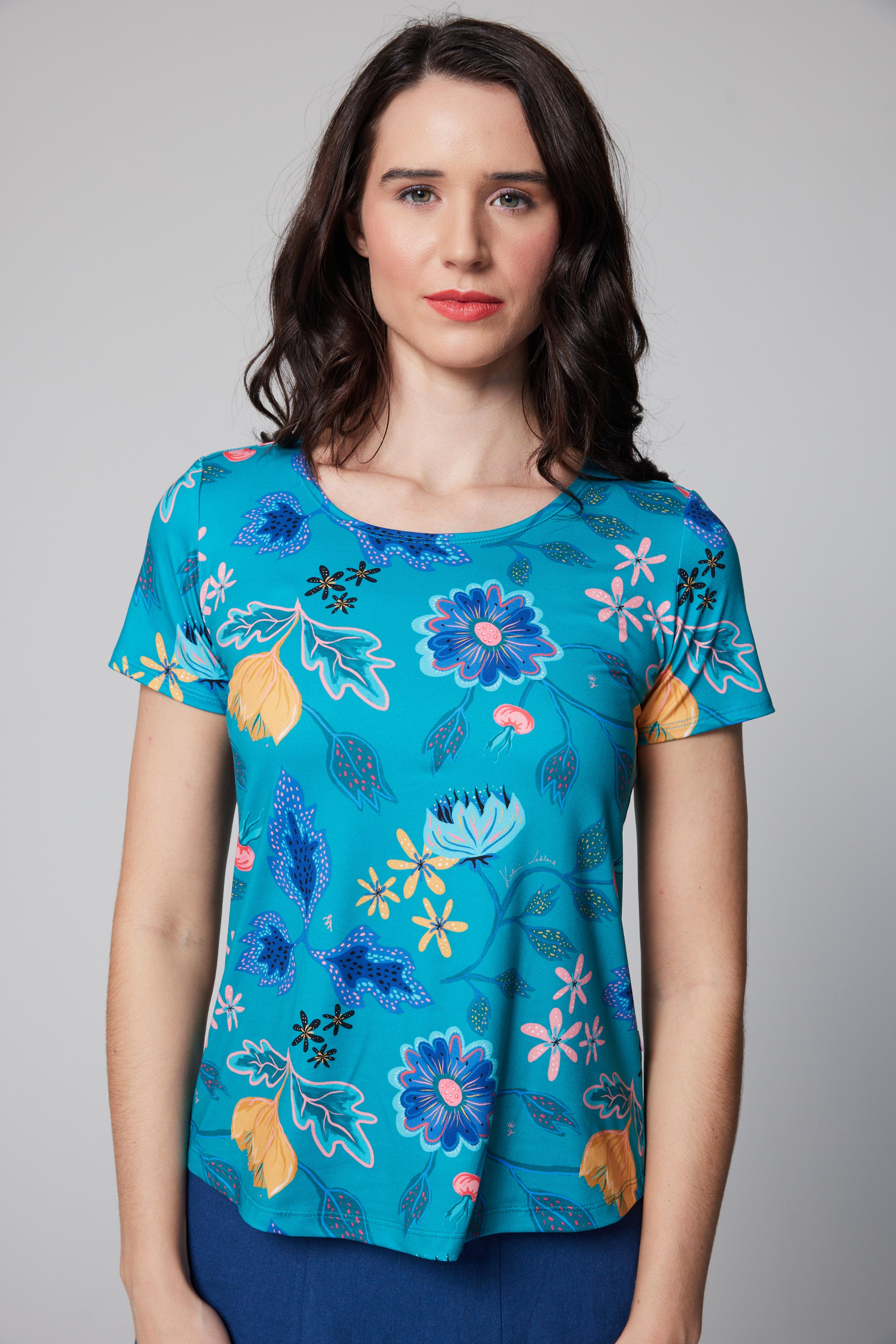 T-shirt à Encolure Dégagée - Églantine Turquoise